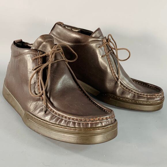 PS by PAUL SMITH Size 10 Brown Leather Lace-Up Moccasin Ankle Boots - Picture 1 of 8